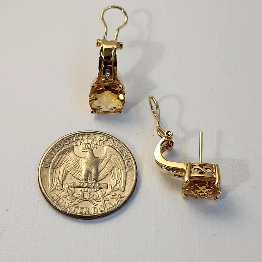 HOLD/Rosie 5.22g 14K Gold Natural Citrine Diamond Omega Back Earrings - Picture 9 of 16